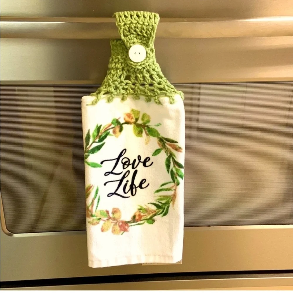 Hand Crafted Kitchen Hand Towels Crochet Hanging Colorful Floral Set